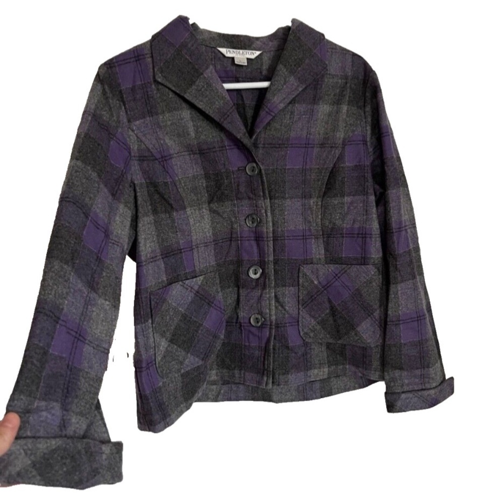 Pendleton Button Down Purple Grey Plaid Jacket Si… - image 1